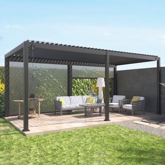 Sweeek Louvered Pergola Aluminium 6 X 3m & 2 3m Blinds in Grey