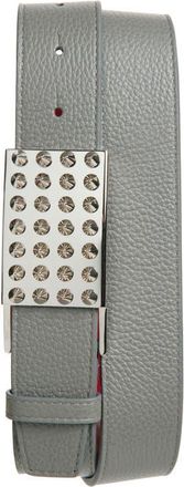 Christian Louboutin Funky Empire Calfskin Leather Belt in Smoke Grey/Silver at Nordstrom, Size 100