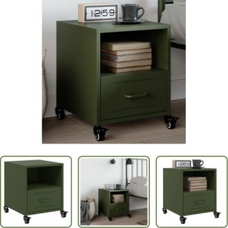 vidaXL vidaXL Comodino con cassetto - Comodino Verde Oliva 36x39x43,5 cm in Acciaio