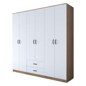 Dmora Armario Grande Vandoies, Dormitorio: 5 Estantes, 2 Cajones, Perchero, 210x210h Cm Blanco