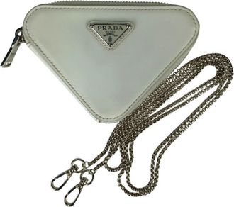 Prada White Leather Handbag Pouch Shoulder Bag Tote Bag (Pre-Owned)