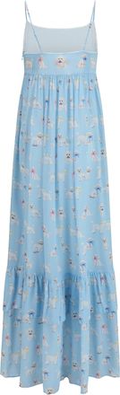 Fiorucci Womens Poodle-Print Tiered Long Dress Light Blue Viscose