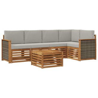 vidaXL Conjunto De Sof&aacute; Seccional Con Coj&iacute;n 5 Pcs Natural Y Gris Claro Vidaxl