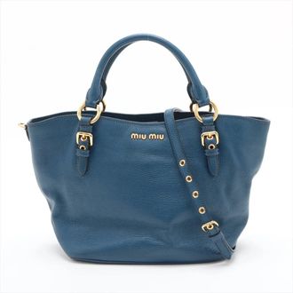 Miu Miu Blue Leather Handbag Shoulder Bag Tote Bag (Pre-Owned)