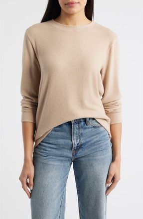 Loveappella Brushed Jersey Crewneck Top in Camel at Nordstrom, Size X-Small