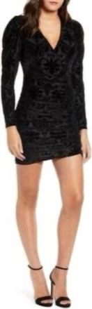 All in Favor Long Sleeve Velvet Burnout Bodycon Ruched Dress In Black