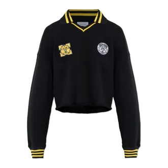 Off-white Sweatshirts, female, Black, Size: XS Short Sweatshirt With Patches