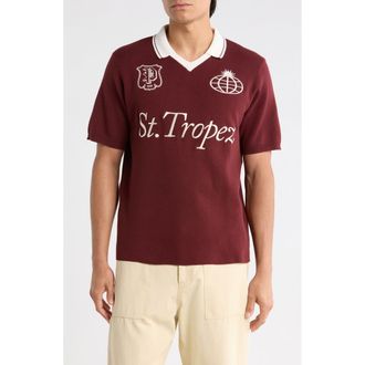PacSun Club Embroidered Johnny Collar Knit Jersey Polo in Burgundy at Nordstrom, Size X-Large