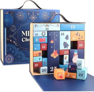 OEM Calendario De Adviento De Papel Para Armar - 24 Cajas De Regalo - Azul Marino - 34 X 30,5 X 8 Cm