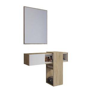 Dmora Mueble De Entrada Con Espejo, Entrada Para Recibidor Con Caj&oacute;n Y Estantes, Vaciador De Bolsillo Para Apartamentos Peque&ntilde;os, 100x27h75 Cm, Color Blanco