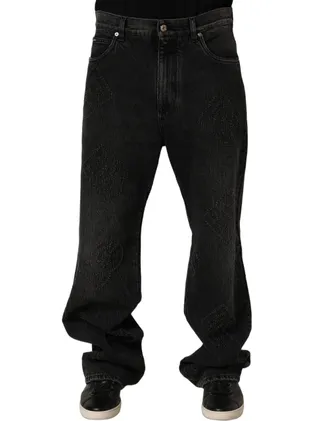 Dolce & Gabbana Mens Dark Gray Cotton Wideleg Oversize Denim Jeans Clothing