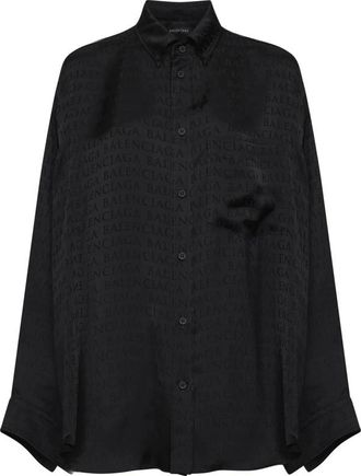 Balenciaga Logo Jacquard Satin Shirt - Dames - Overhemden - Zwart - S - Overhemden