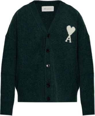 Ami Logo Cardigan - Heren - Vesten - Groen - L - Wol - Truien & Vesten