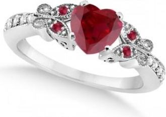 Allurez Butterfly Genuine Ruby & Diamond Heart Engagement 14k W Gold 1.31ct