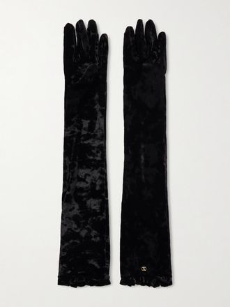 Valentino Garavani Guanti In Velluto Con Ruche Vlogo - Nero