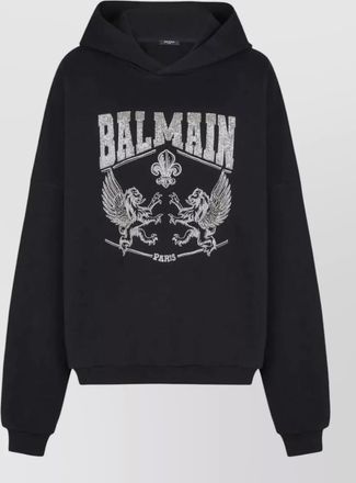Balmain crystal embroidered hoodie graphic logo
