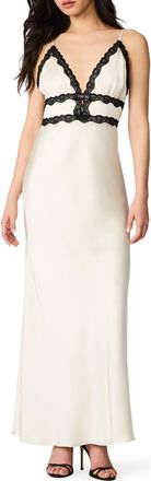 Steve Madden Allessia Lace Trim Satin Maxi Slipdress in Whisper White at Nordstrom, Size 10