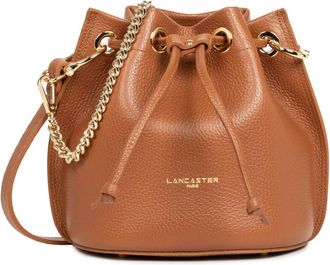 Lancaster Stijlvolle Trekkoordtas Alba Double - Dames - Schoudertassen - Bruin - ONE Size - Leer - Tassen
