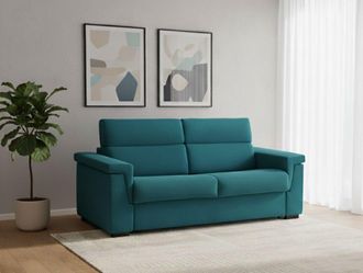 Dmora Sof&aacute; Fijo 3 Plazas Zelia, Sof&aacute; Lineal Para Sal&oacute;n, Acolchado, Desenfundable, Calidad 100% Made In Italy, 225x95 H100 Cm, Azul Claro - Dmora