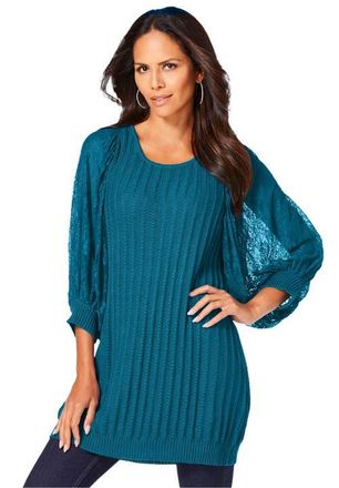 Roaman's Lace Sleeve Sweater in Deep Teal at Nordstrom, Size 16