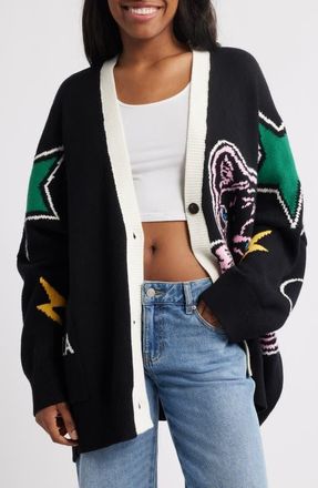 Dressed in Lala Karma Panther Oversize Cardigan in Black at Nordstrom, Size Small