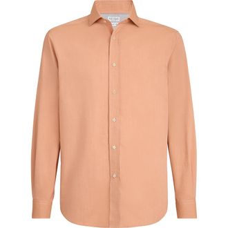 Brunello Cucinelli Poplin shirt in Apricot at Nordstrom, Size Xxx-Large Eu