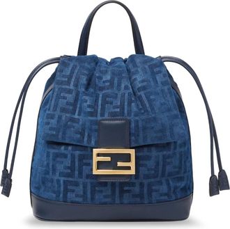 Fendi Backpacks, female, Blue, Size: ONE SIZE Flocked FF Denim Backpack