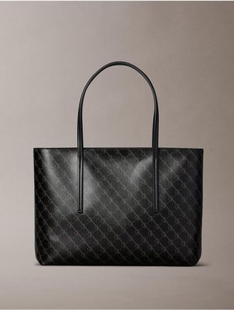 Calvin Klein Womens Coated Monogram Logo Small Tote Bag - Black
