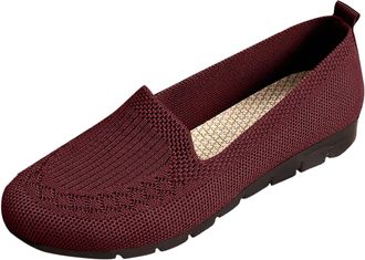 Generic Womens Flat Shoes Knitted Ballet Shoes Round Toe Classic Solid Color Breathable Lightweight Comfortable Slip On Ballet Flats Casual Daily Red