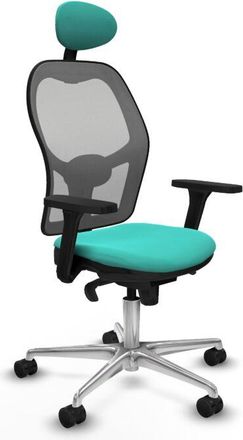 Piqueras y Crespo Piqueras Y Crespo - Jorquera Sincro Malla Gris Similpiel Turquesa Brazos 3d Base Aluminio Cabecero Fijo Ruedas 65mm Nailon