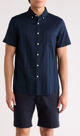 Original Penguin Tonal Stripe Short Sleeve Dobby Button-Up Shirt in Dark Sapphire at Nordstrom Rack, Size Xx-Large