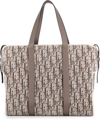 Dior Brown Light Blue Pile Fabric Leather Tote Bag (Pre-Owned)