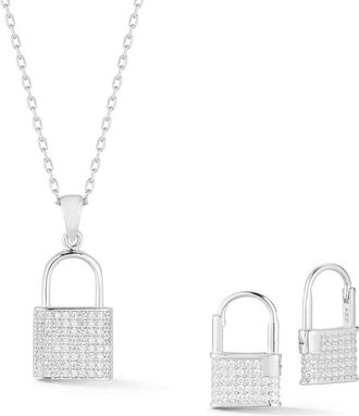Glaze Jewelry Silver Cz Padlock Necklace & Earrings Set