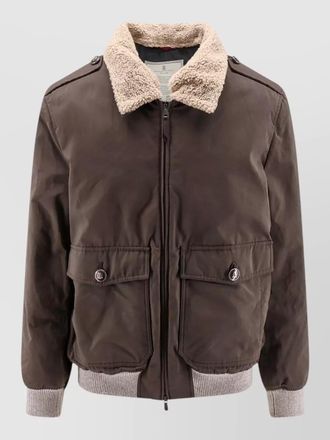 Brunello Cucinelli cotton blend jacket fur collar detailing