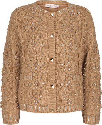 Valentino Embroidered Wool-Blend Cardigan
