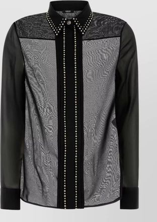 Versace silk shirt long sleeves sheer panels studded collar