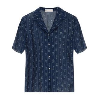 Tory Burch Shirt met Korte Mouwen - Dames - Overhemden - Blauw - M - Katoen - Overhemden