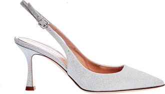 Ninalilou Zilver Glitter Slingback Pumps - Dames - Pumps - Grijs - 36 1/2 EU - Leer - Schoenen