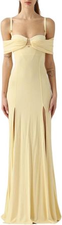 Elisabetta Franchi Lange Elegante Jurk - Dames - Avondkleed - Geel - M - Polyester - Kleedjes