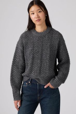 Levi's Charlotte Pointelle Crewneck Sweater - Mujer - XS - Gris / Dark Charcoal Heather Silver