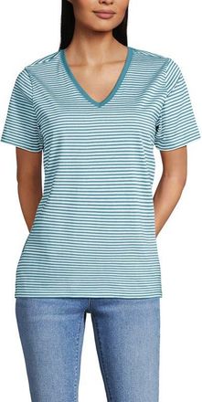 Lands End Relaxed Supima Cotton T-Shirt in Bright Aqua Micro Stripe at Nordstrom, Size X-Large P