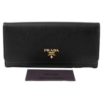 Prada Pre-owned Wallets, female, Black, Size: ONE SIZE Pre-owned Logo Long Wallet