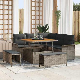 vidaXL Vidaxl - Conjunto De Sof&aacute; De Jard&iacute;n 8 Pcs Gris Rat&aacute;n Sint&eacute;tico