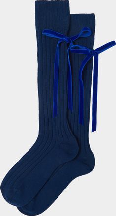 Maria La Rosa Womens College Velvet Bow Cashmere Knee-High Socks One Size