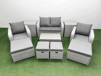 Fimous 10 PCs Rectangular Coffee Table Set Reclining Chair Inclining Sofas in Light Grey