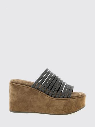 Brunello Cucinelli Sandalo con zeppa Brunello Cucinelli in camoscio con monile