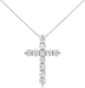 House of Brilliance Silver 1.0 Cttw Prong Set Diamond Cross 18 Pendant Necklace in White at Nordstrom
