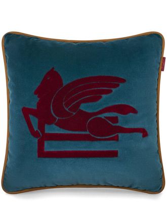Etro Home Pegaso-embroidered velvet cushion - unisex - Cotton/Polyester - OS - Blue