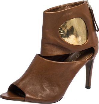 Sergio Rossi Brown/gold Leather Cut Out Booties