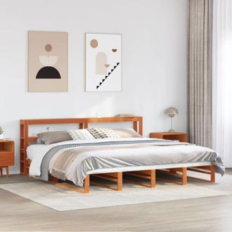 vidaXL Vidaxl - Cama Sin Colch&oacute;n Madera Maciza De Pino Marr&oacute;n Cera 200x200 Cm